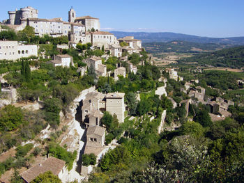 High angle view of houses and forts in town