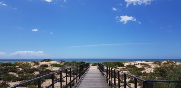 Scenic view of sea against blue sky