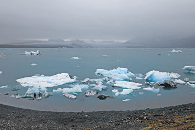 Scenic view of sea against sky during winter