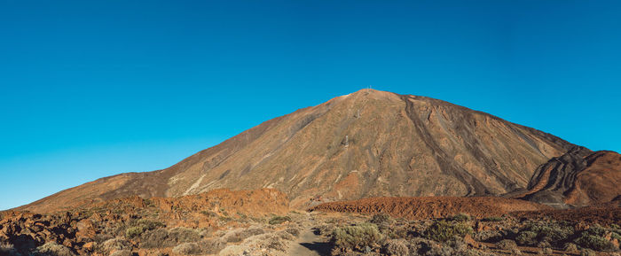 Scenic view of land against clear blue sky