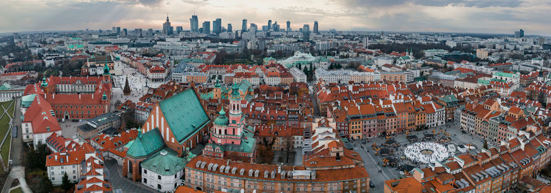 Aerial view of the christmas tree near castle square with column of sigismund