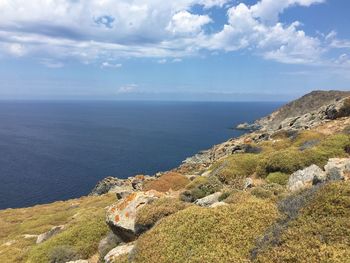 Scenic view of sea seen from mountain