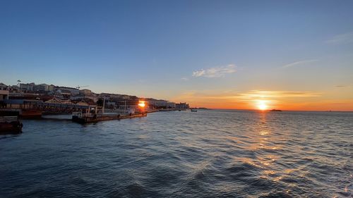 Scenic view of sea against sky at sunset