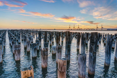 Old wooden pylons of historic princes pier in port melbourne, australia. hdr processed photo