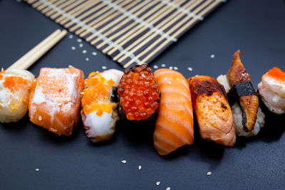 High angle view of sushi in plate