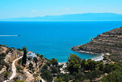 Scenic view of sea against sky. greek island. spetses