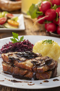 High angle view of meal served in plate