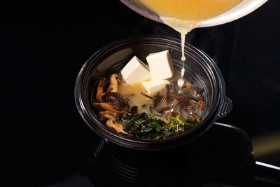 High angle view of food in bowl on table