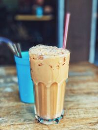 Close-up of drink served on table