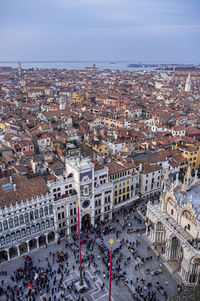 Aerial view of st. mark's square in venice, italy, with the clock tower or the two moors' tower