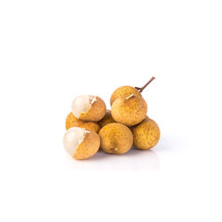 High angle view of eggs against white background