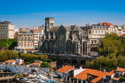 Church and harbor of biarrits city in the south of france