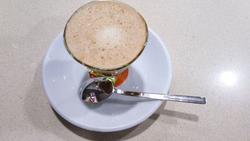 High angle view of coffee on table