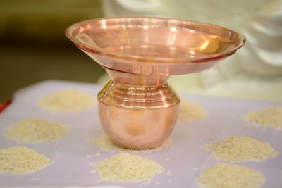 Close-up of drink served on table