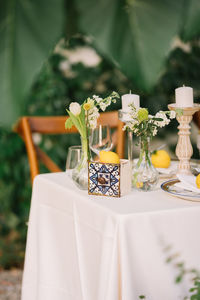Flower vase on table