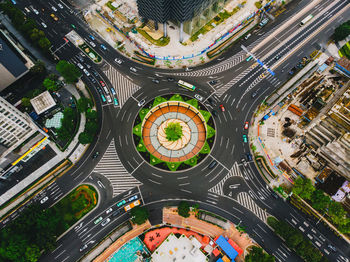 High angle view of traffic circle in city