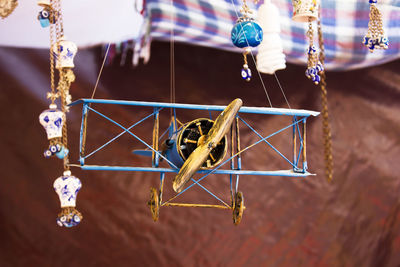 Close-up of model airplane at home