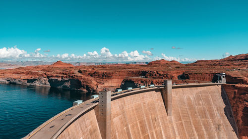 View of dam against blue sky
