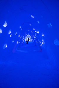 Silhouette woman swimming in pool