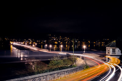 Light trails on road at night