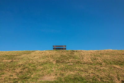 Scenic view of field against clear blue sky