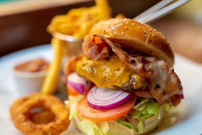 Close-up of burger in plate