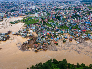 High angle view of townscape against sky