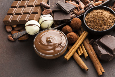 High angle view of food on table