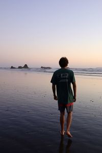 Rear view of man standing on beach