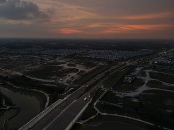 High angle view of cityscape against sky during sunset . shoot by mavic air 2