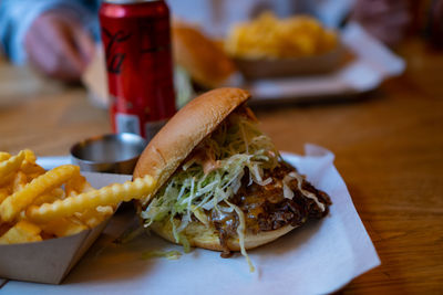 Close-up smashburger on table