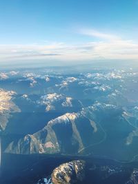 Aerial view of snowcapped mountains against sky