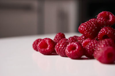 Close-up of strawberries on table