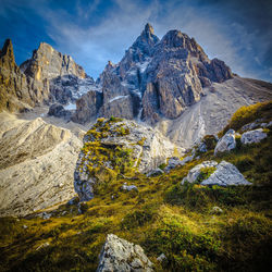 Scenic view of rocky mountains against sky