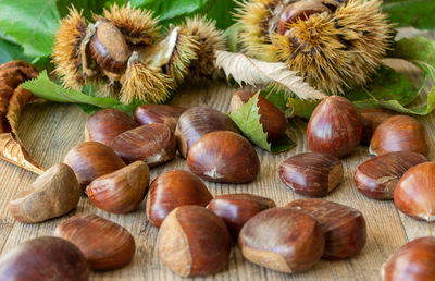 High angle view of chestnuts