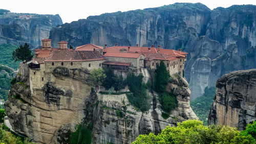 View of old monastery on top of rock formations