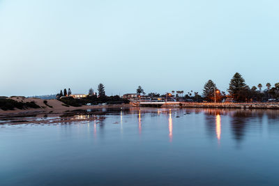 Scenic view of lake against clear sky