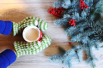 High angle view of coffee on table