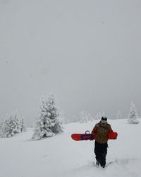 Person standing on snow covered landscape