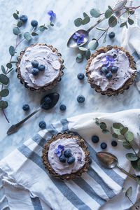 High angle view of dessert on table