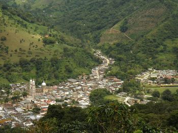 High angle view of residential district