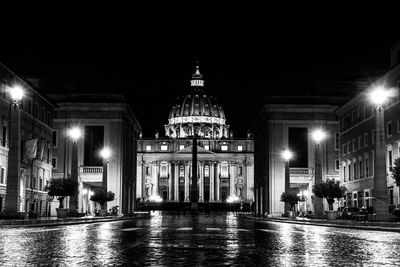 Illuminated building at night