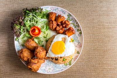 Directly above shot of breakfast served on table