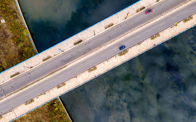 Bridge top high diagonal view blue river