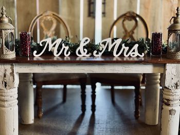 Text on table at home