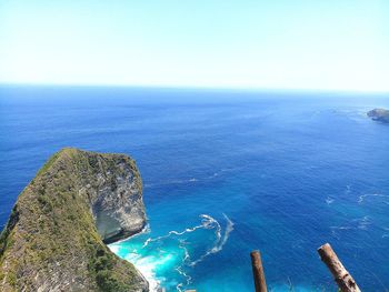 High angle view of sea against clear sky