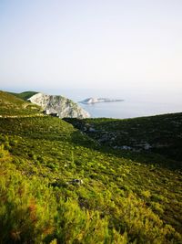 Scenic view of sea against clear sky