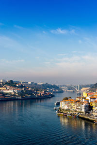 High angle view of river douro by city against sky