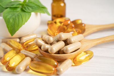 Close-up of pills on table