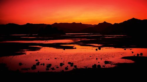 Scenic view of mountains at sunset